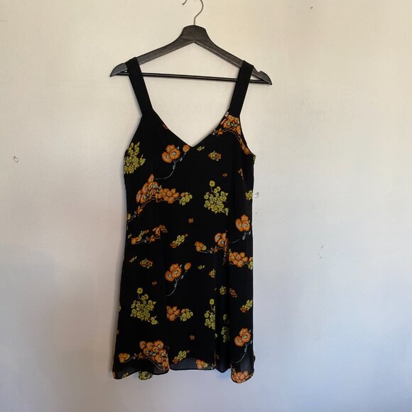 A.L.C Black Silk Mini Floral Print Serena Dress Size 4 - Picture 8 of 9